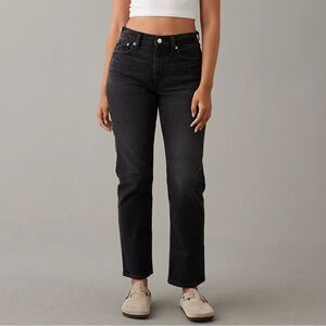 AE Stretch Super High-Waisted Ankle Straight Jean Washed Black
